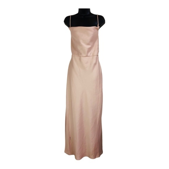 Taylor champagne light pink spaghetti strap cowlneck silk look maxi gown size 16 - Picture 1 of 13